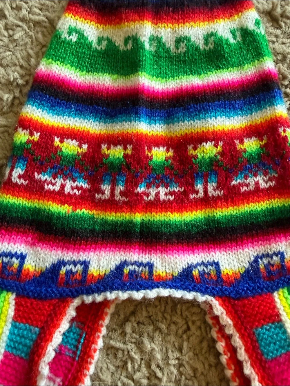 Bright Pink Multicolor Peruvian-Style Kids Earflap Hat